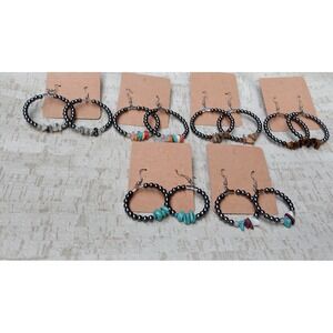 Set of 6 Mixed Hematite & Chip Stone Hoop Earrings, Bulk Lot as Pictured